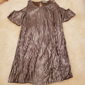 Metallic cold shoulder dress